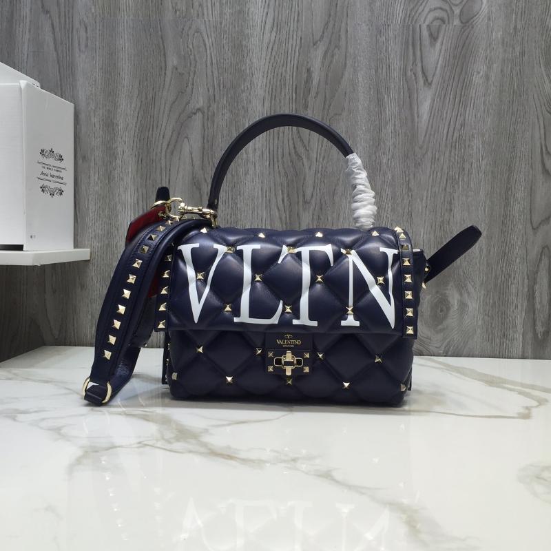 Valentino Shoulder Tote Bags VA0055 sheepskin VLTN printing with dark blue and white characters